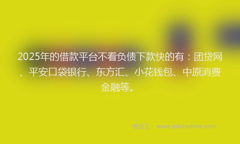 2025年的借款平台不看负债下款快的有：团贷网、平安口袋银行、东方汇、小花钱包、中原消费金融等。