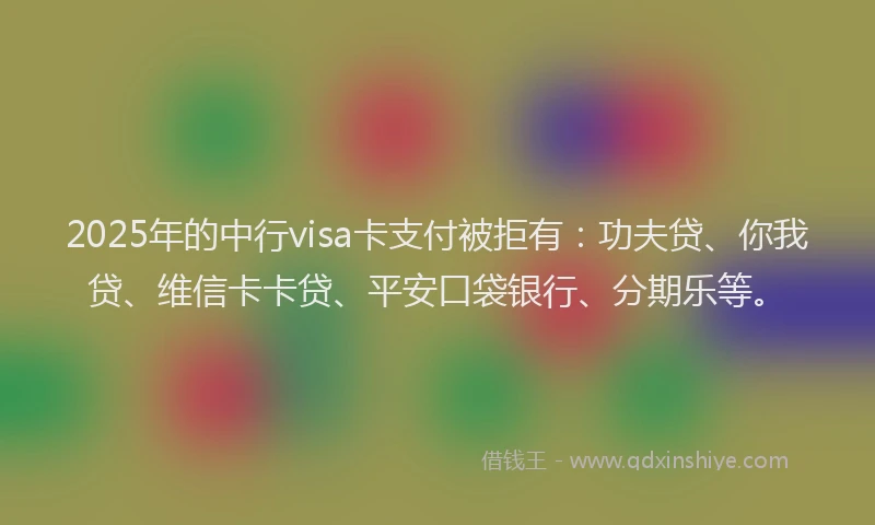 2025年的中行visa卡支付被拒有：功夫贷、你我贷、维信卡卡贷、平安口袋银行、分期乐等。
