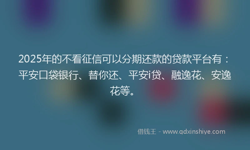 2025年的不看征信可以分期还款的贷款平台有：平安口袋银行、替你还、平安i贷、融逸花、安逸花等。