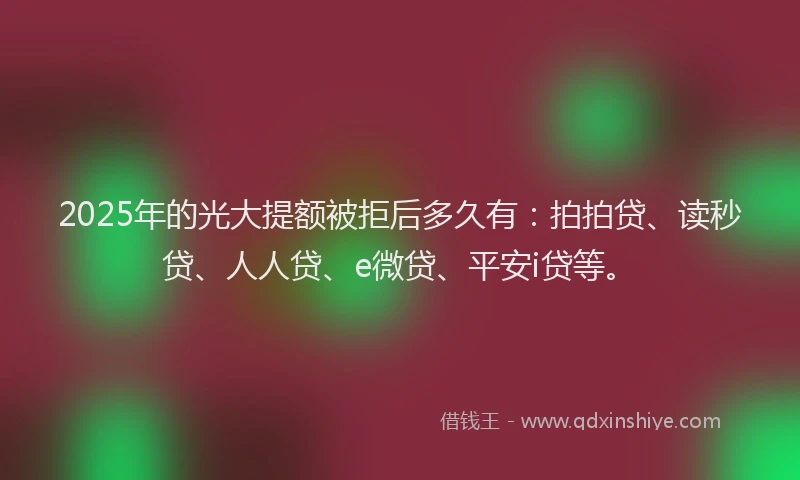 2025年的光大提额被拒后多久有：拍拍贷、读秒贷、人人贷、e微贷、平安i贷等。