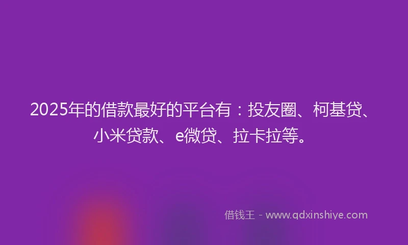 2025年的借款最好的平台有：投友圈、柯基贷、小米贷款、e微贷、拉卡拉等。