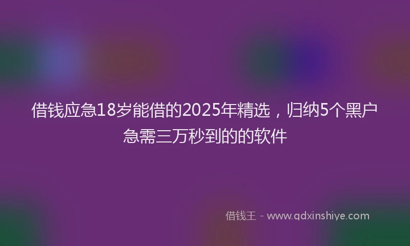借钱应急18岁能借的2025年精选，归纳5个黑户急需三万秒到的的软件