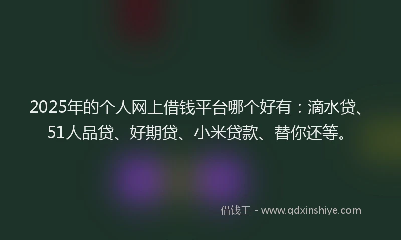 2025年的个人网上借钱平台哪个好有：滴水贷、51人品贷、好期贷、小米贷款、替你还等。