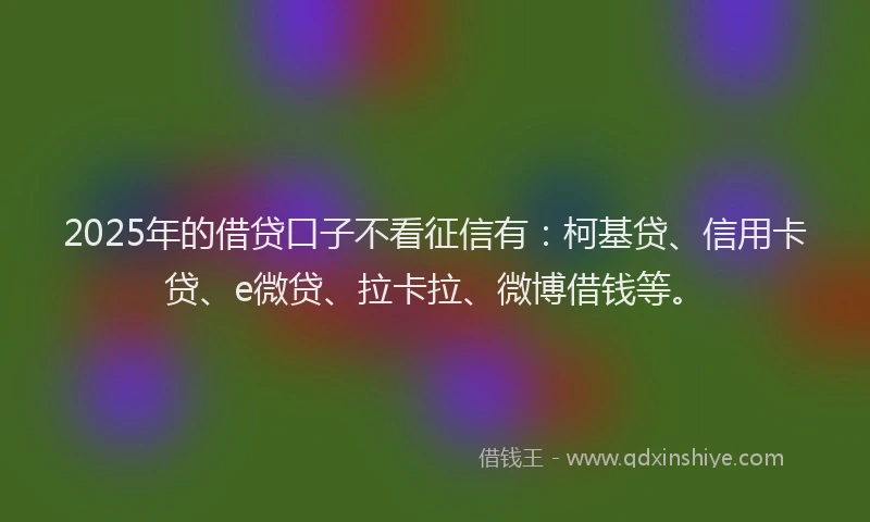 2025年的借贷口子不看征信有：柯基贷、信用卡贷、e微贷、拉卡拉、微博借钱等。