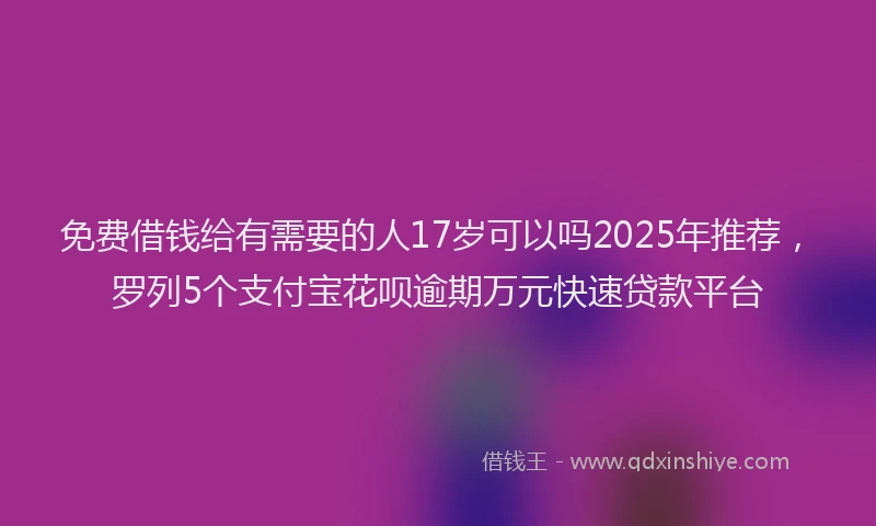 免费借钱给有需要的人17岁可以吗2025年推荐，罗列5个支付宝花呗逾期万元快速贷款平台
