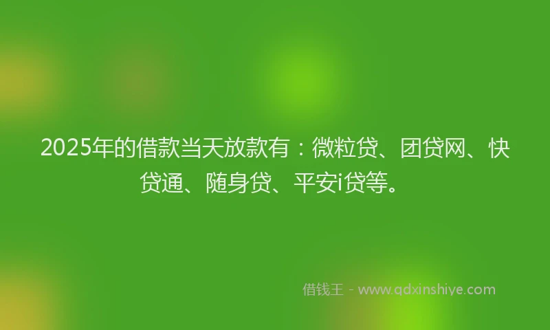 2025年的借款当天放款有：微粒贷、团贷网、快贷通、随身贷、平安i贷等。