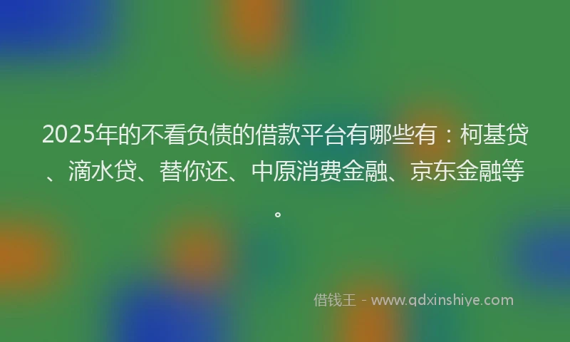 2025年的不看负债的借款平台有哪些有：柯基贷、滴水贷、替你还、中原消费金融、京东金融等。