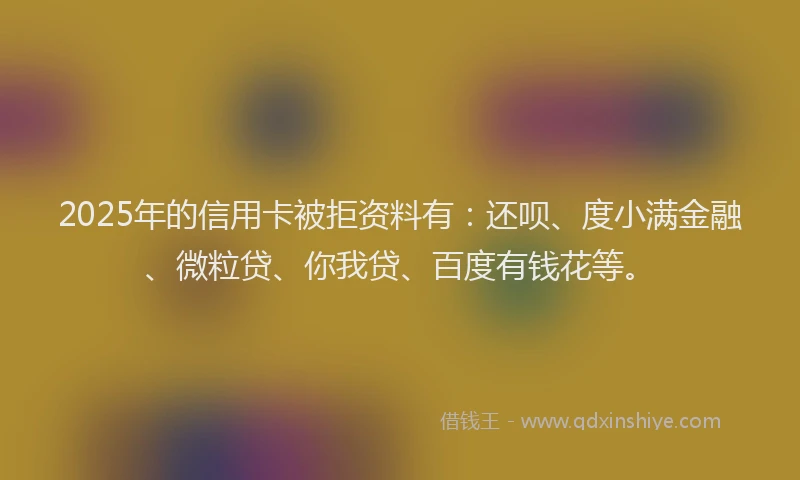 2025年的信用卡被拒资料有：还呗、度小满金融、微粒贷、你我贷、百度有钱花等。