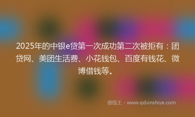 2025年的中银e贷第一次成功第二次被拒有：团贷网、美团生活费、小花钱包、百度有钱花、微博借钱等。