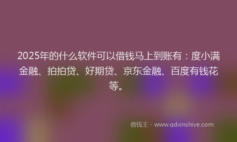 2025年的什么软件可以借钱马上到账有：度小满金融、拍拍贷、好期贷、京东金融、百度有钱花等。