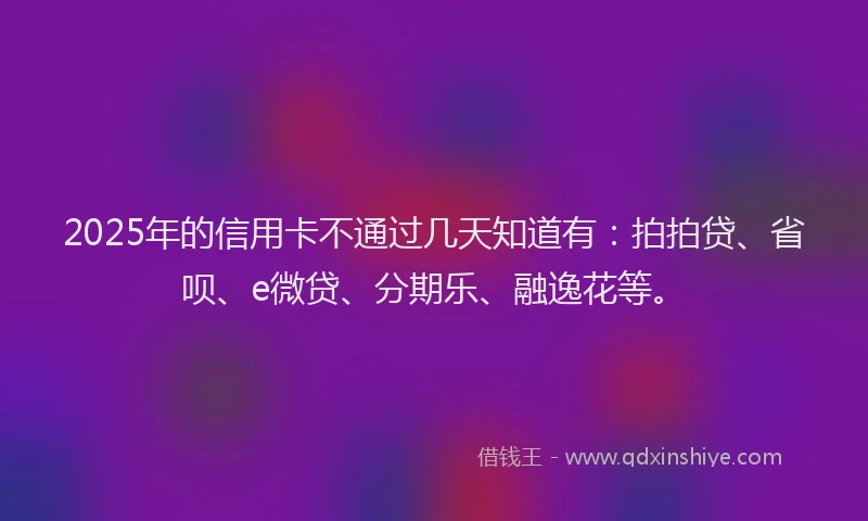 2025年的信用卡不通过几天知道有：拍拍贷、省呗、e微贷、分期乐、融逸花等。