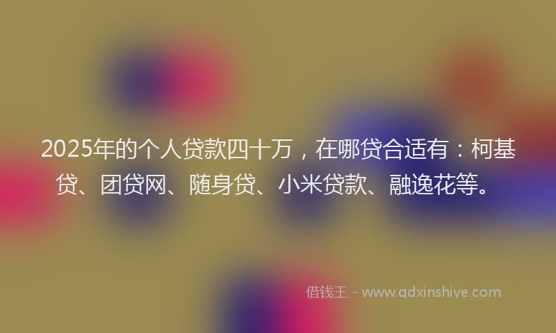 2025年的个人贷款四十万，在哪贷合适有：柯基贷、团贷网、随身贷、小米贷款、融逸花等。