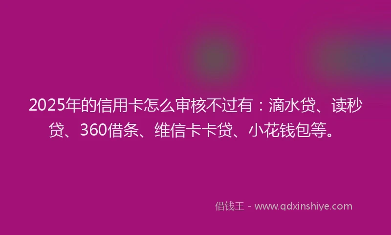 2025年的信用卡怎么审核不过有：滴水贷、读秒贷、360借条、维信卡卡贷、小花钱包等。