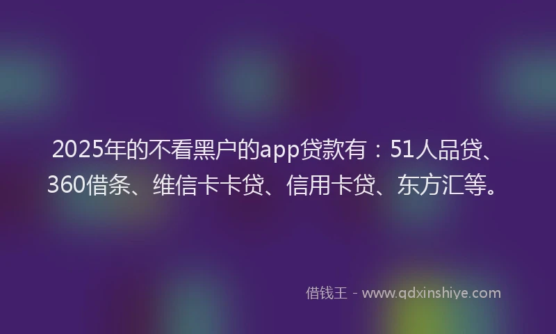 2025年的不看黑户的app贷款有：51人品贷、360借条、维信卡卡贷、信用卡贷、东方汇等。