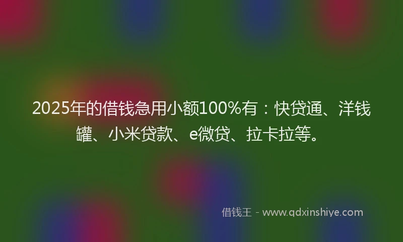 2025年的借钱急用小额100%有：快贷通、洋钱罐、小米贷款、e微贷、拉卡拉等。