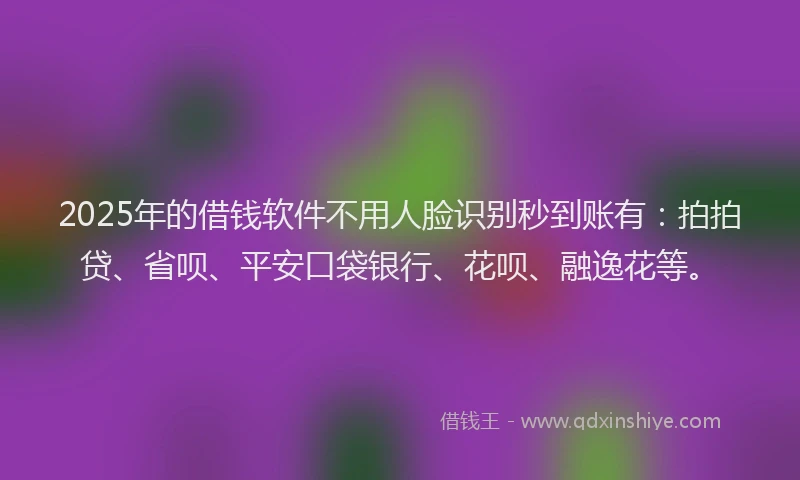2025年的借钱软件不用人脸识别秒到账有：拍拍贷、省呗、平安口袋银行、花呗、融逸花等。