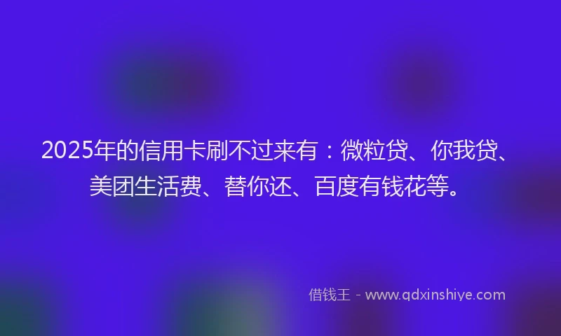 2025年的信用卡刷不过来有：微粒贷、你我贷、美团生活费、替你还、百度有钱花等。