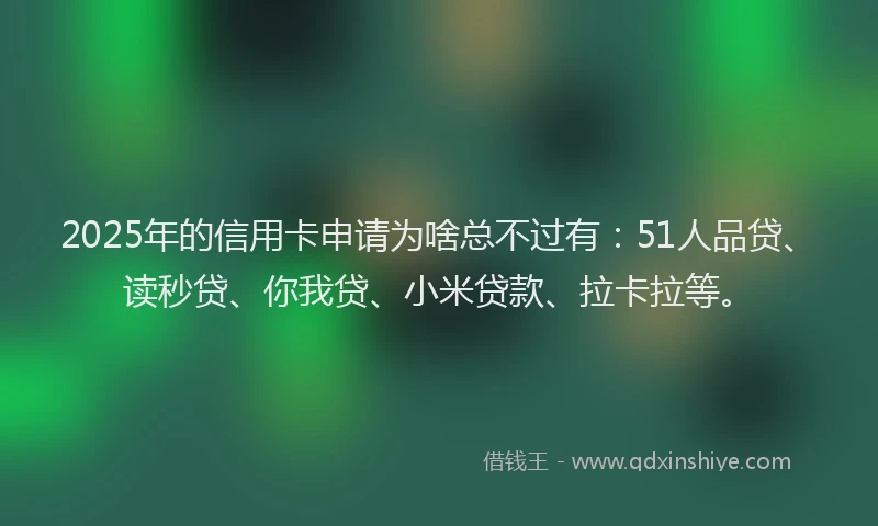 2025年的信用卡申请为啥总不过有：51人品贷、读秒贷、你我贷、小米贷款、拉卡拉等。