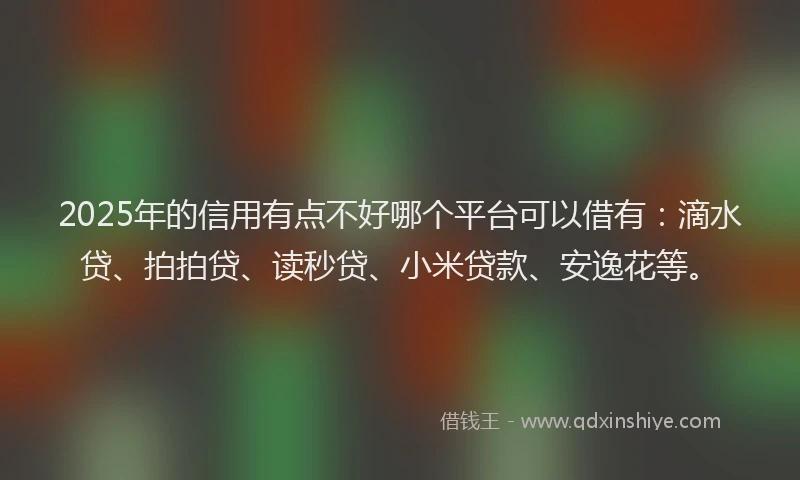 2025年的信用有点不好哪个平台可以借有：滴水贷、拍拍贷、读秒贷、小米贷款、安逸花等。