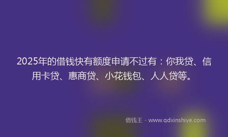 2025年的借钱快有额度申请不过有：你我贷、信用卡贷、惠商贷、小花钱包、人人贷等。