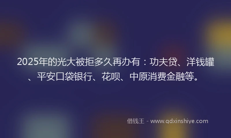2025年的光大被拒多久再办有：功夫贷、洋钱罐、平安口袋银行、花呗、中原消费金融等。