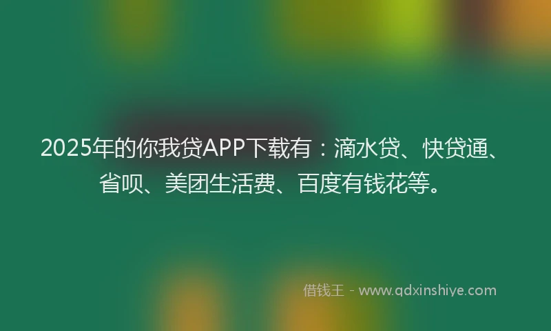 2025年的你我贷APP下载有：滴水贷、快贷通、省呗、美团生活费、百度有钱花等。