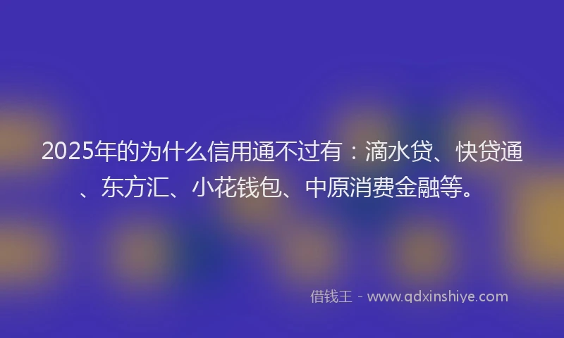 2025年的为什么信用通不过有：滴水贷、快贷通、东方汇、小花钱包、中原消费金融等。