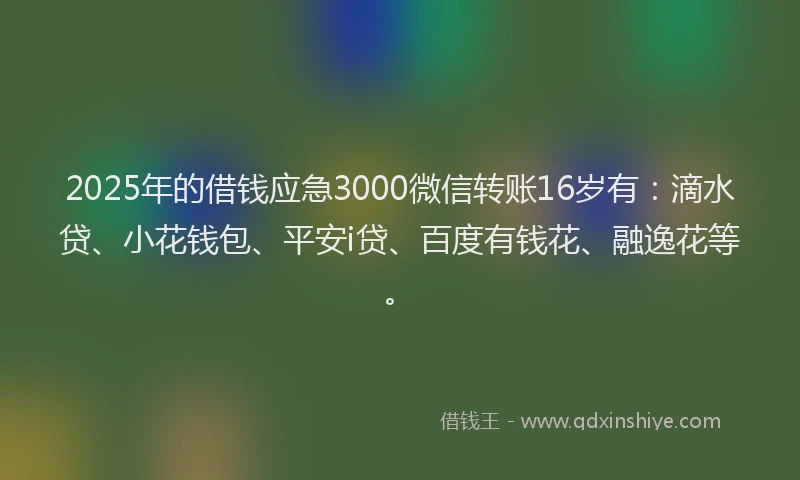 2025年的借钱应急3000微信转账16岁有：滴水贷、小花钱包、平安i贷、百度有钱花、融逸花等。