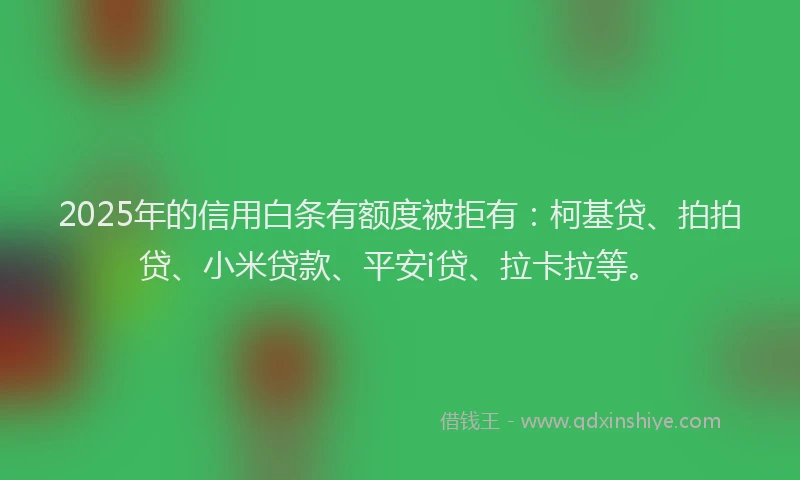 2025年的信用白条有额度被拒有：柯基贷、拍拍贷、小米贷款、平安i贷、拉卡拉等。