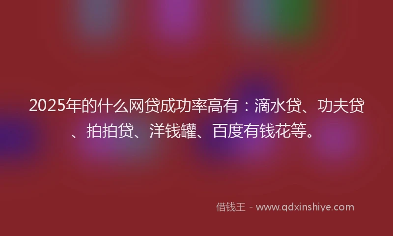 2025年的什么网贷成功率高有：滴水贷、功夫贷、拍拍贷、洋钱罐、百度有钱花等。