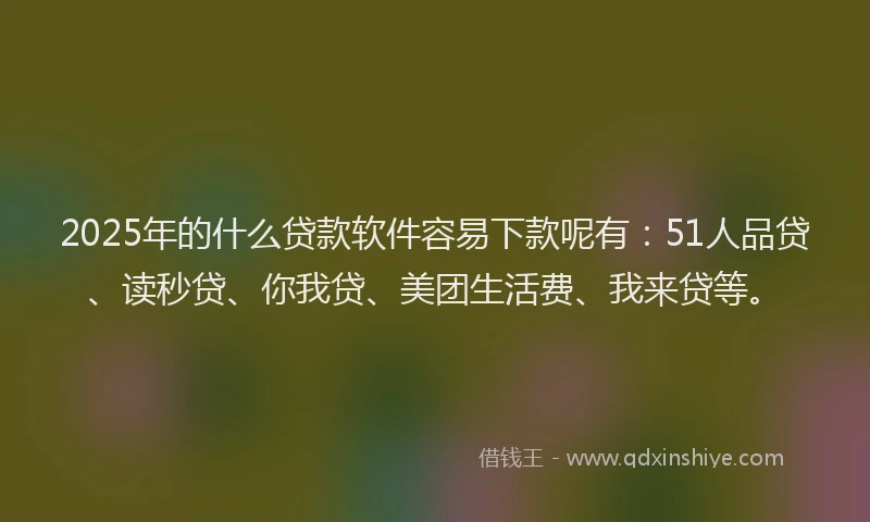 2025年的什么贷款软件容易下款呢有：51人品贷、读秒贷、你我贷、美团生活费、我来贷等。