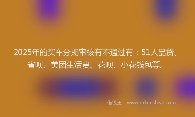 2025年的买车分期审核有不通过有：51人品贷、省呗、美团生活费、花呗、小花钱包等。