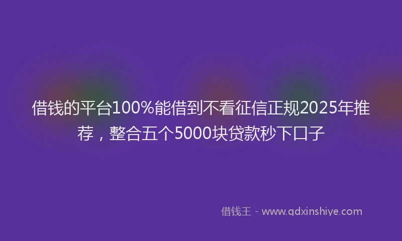 借钱的平台100%能借到不看征信正规2025年推荐，整合五个5000块贷款秒下口子