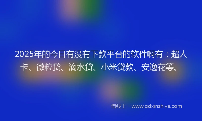 2025年的今日有没有下款平台的软件啊有：超人卡、微粒贷、滴水贷、小米贷款、安逸花等。