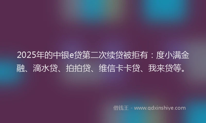 2025年的中银e贷第二次续贷被拒有：度小满金融、滴水贷、拍拍贷、维信卡卡贷、我来贷等。
