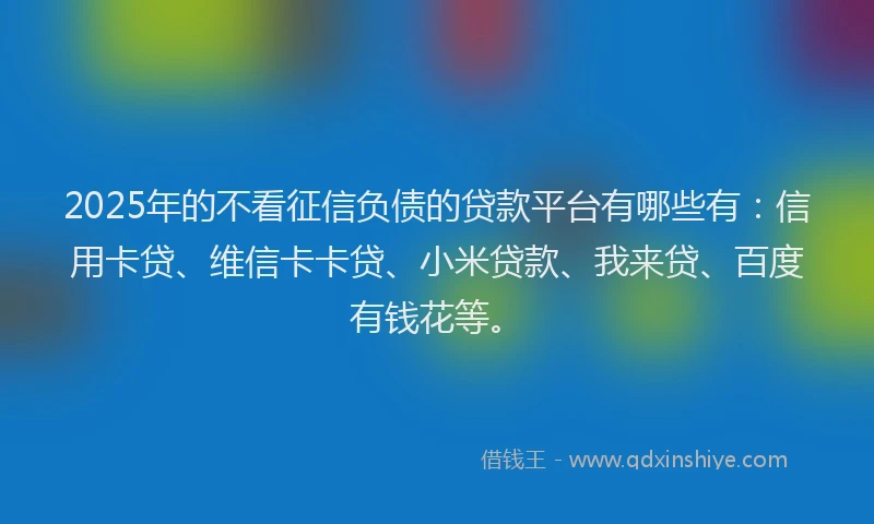 2025年的不看征信负债的贷款平台有哪些有：信用卡贷、维信卡卡贷、小米贷款、我来贷、百度有钱花等。
