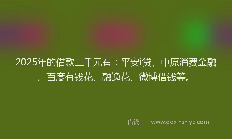 2025年的借款三千元有：平安i贷、中原消费金融、百度有钱花、融逸花、微博借钱等。