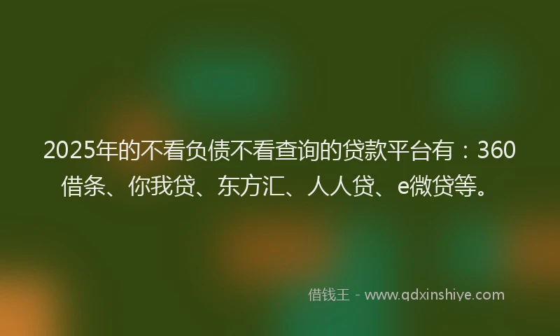 2025年的不看负债不看查询的贷款平台有：360借条、你我贷、东方汇、人人贷、e微贷等。