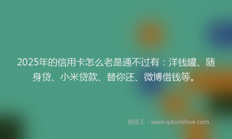 2025年的信用卡怎么老是通不过有：洋钱罐、随身贷、小米贷款、替你还、微博借钱等。