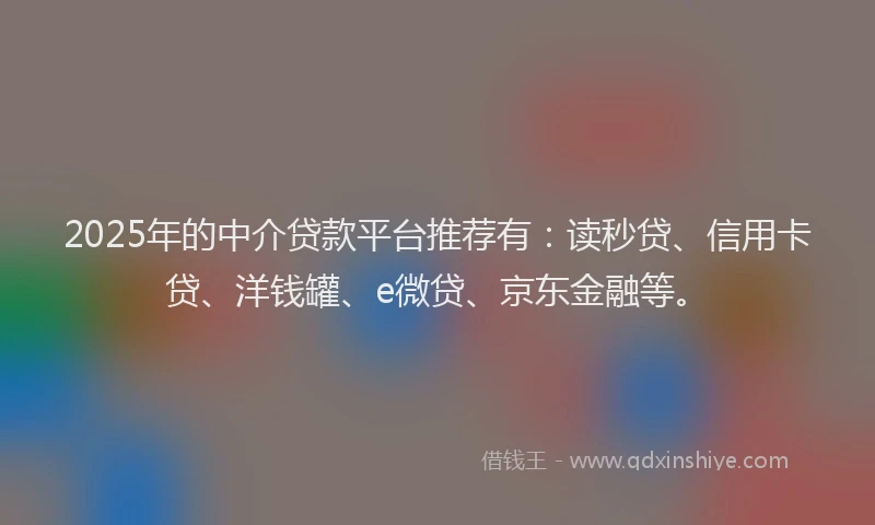 2025年的中介贷款平台推荐有：读秒贷、信用卡贷、洋钱罐、e微贷、京东金融等。