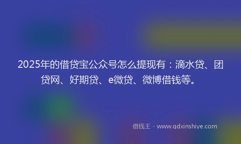 2025年的借贷宝公众号怎么提现有：滴水贷、团贷网、好期贷、e微贷、微博借钱等。