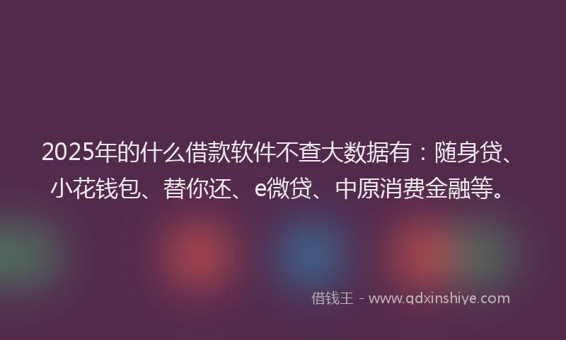 2025年的什么借款软件不查大数据有：随身贷、小花钱包、替你还、e微贷、中原消费金融等。
