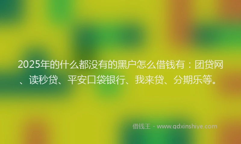 2025年的什么都没有的黑户怎么借钱有：团贷网、读秒贷、平安口袋银行、我来贷、分期乐等。