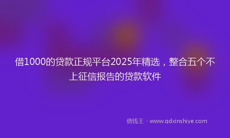 借1000的贷款正规平台2025年精选，整合五个不上征信报告的贷款软件