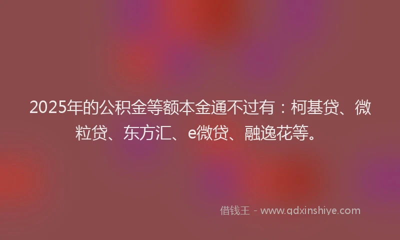 2025年的公积金等额本金通不过有：柯基贷、微粒贷、东方汇、e微贷、融逸花等。