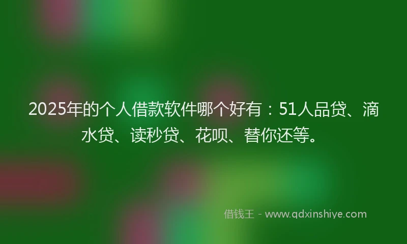 2025年的个人借款软件哪个好有：51人品贷、滴水贷、读秒贷、花呗、替你还等。