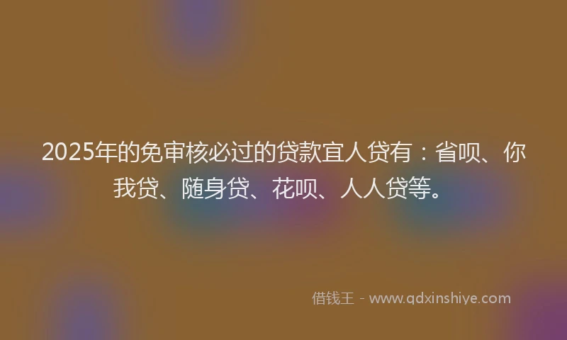 2025年的免审核必过的贷款宜人贷有：省呗、你我贷、随身贷、花呗、人人贷等。
