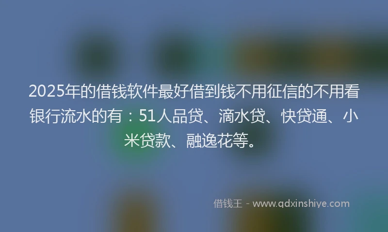 2025年的借钱软件最好借到钱不用征信的不用看银行流水的有：51人品贷、滴水贷、快贷通、小米贷款、融逸花等。
