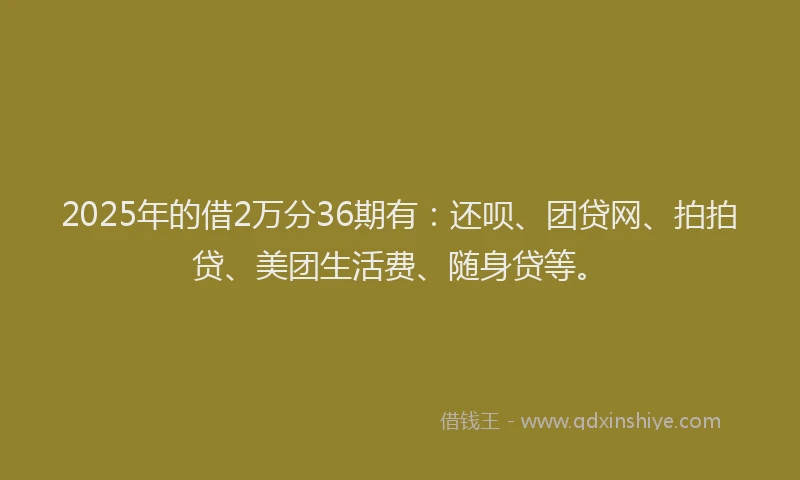 2025年的借2万分36期有：还呗、团贷网、拍拍贷、美团生活费、随身贷等。