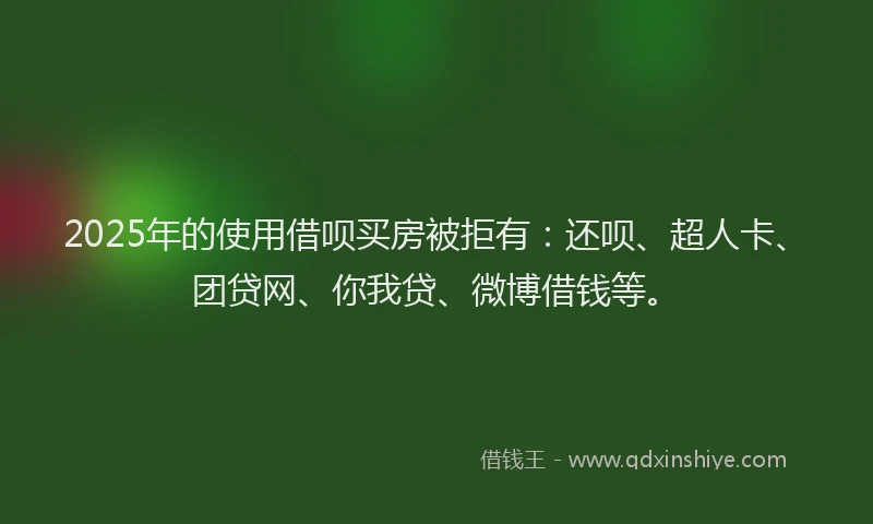 2025年的使用借呗买房被拒有：还呗、超人卡、团贷网、你我贷、微博借钱等。